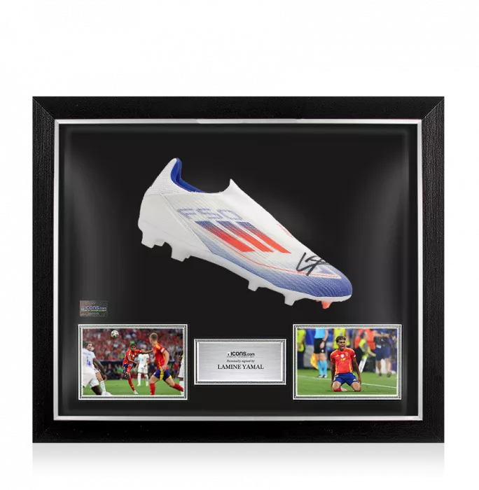 icons Lamine Yamal Signed F50 League Laceless Firm Ground Football Boot In Bubble Frame: Option 1