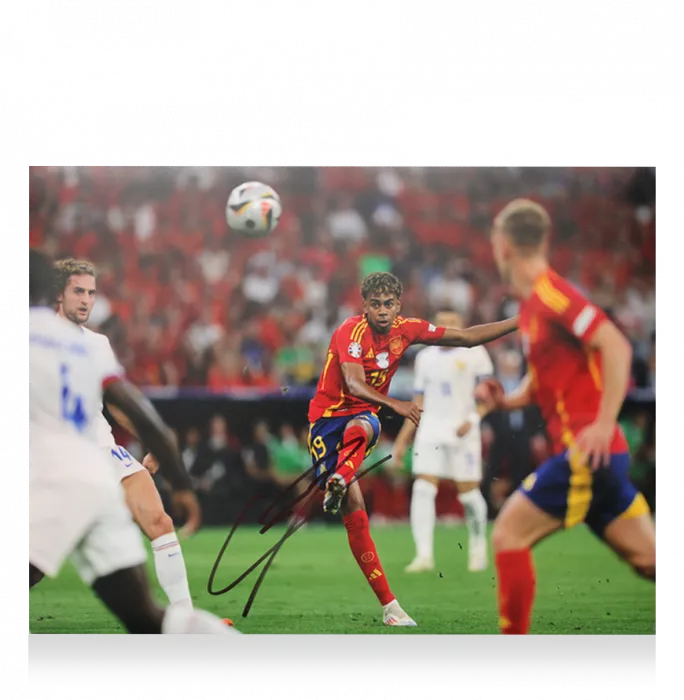 Icons Lamine Yamal Signed Spain Photo In Black Wooden Frame: UEFA EURO 2024 Goal Vs France
