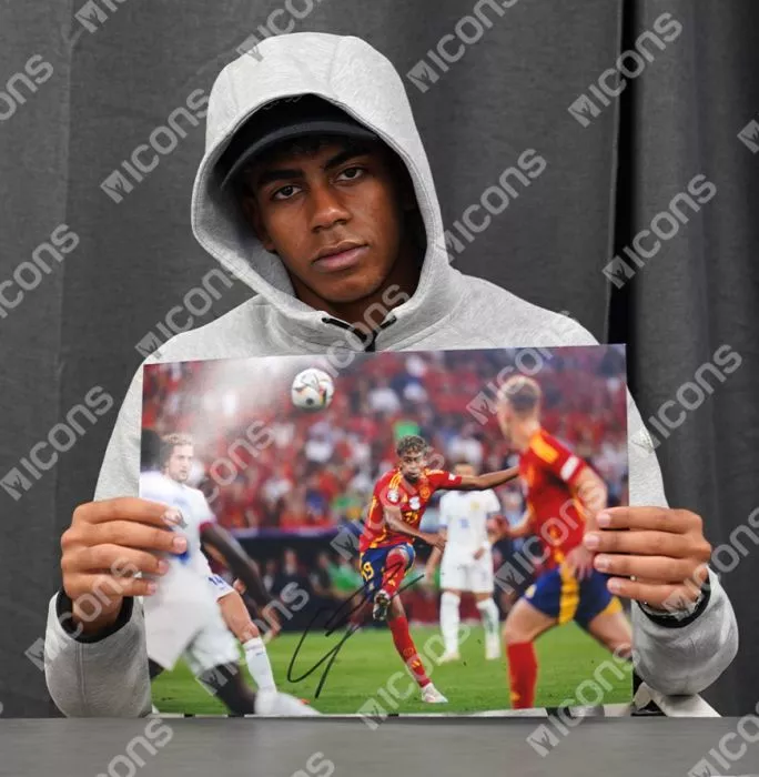 Icons Lamine Yamal Signed Spain Photo In Black Wooden Frame: UEFA EURO 2024 Goal Vs France