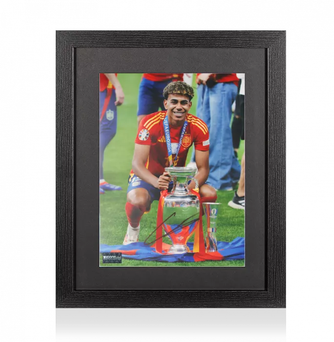 icons Lamine Yamal Signed Spain Photo In Black Wooden Frame: UEFA EURO 2024 Winner