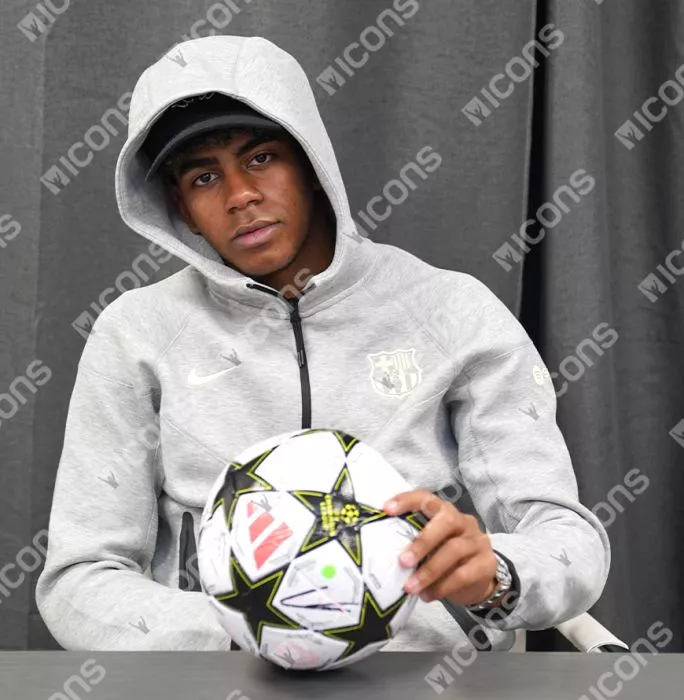 Icons Lamine Yamal Signed UEFA Champions League Football In Acrylic Case