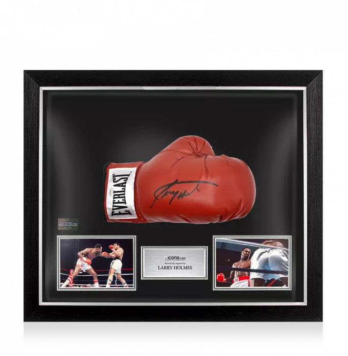 Icons Larry Holmes Signed Everlast Red Boxing Glove In Bubble Frame: Option 1