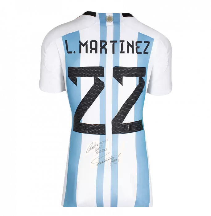 Icons Lautaro Martinez Back Signed Argentina 2022 Home Shirt - "Campeones Del Mundo" Inscription In Classic Frame