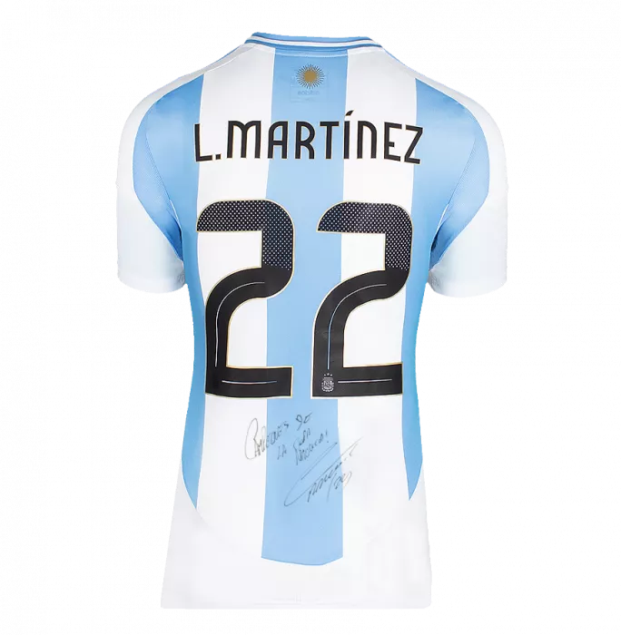 Icons Lautaro Martinez Back Signed Argentina 2024 Home Shirt - "Campeones De La Copa America 2024" Inscription In Classic Frame