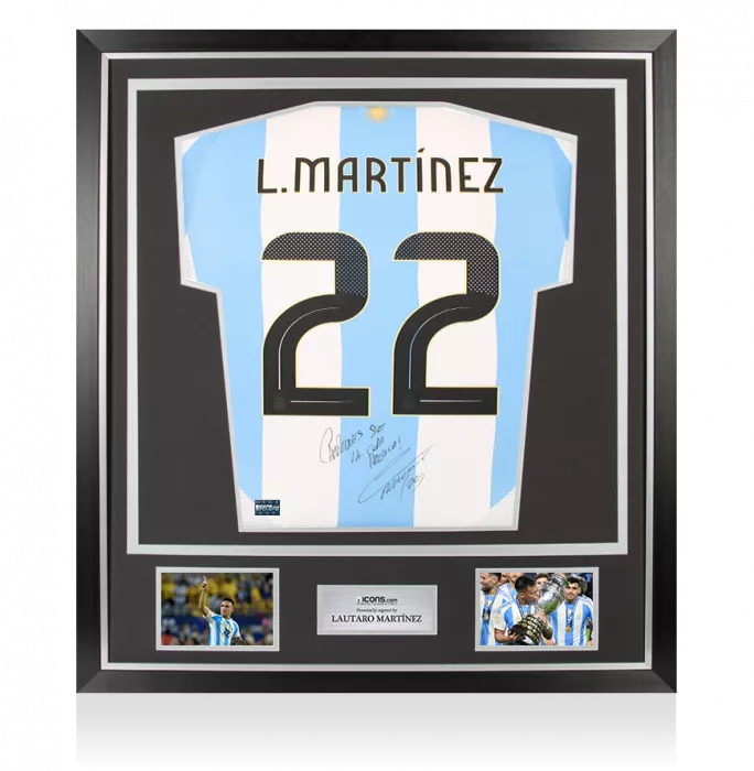icons Lautaro Martinez Back Signed Argentina 2024 Home Shirt - "Campeones De La Copa America 2024" Inscription In Classic Frame