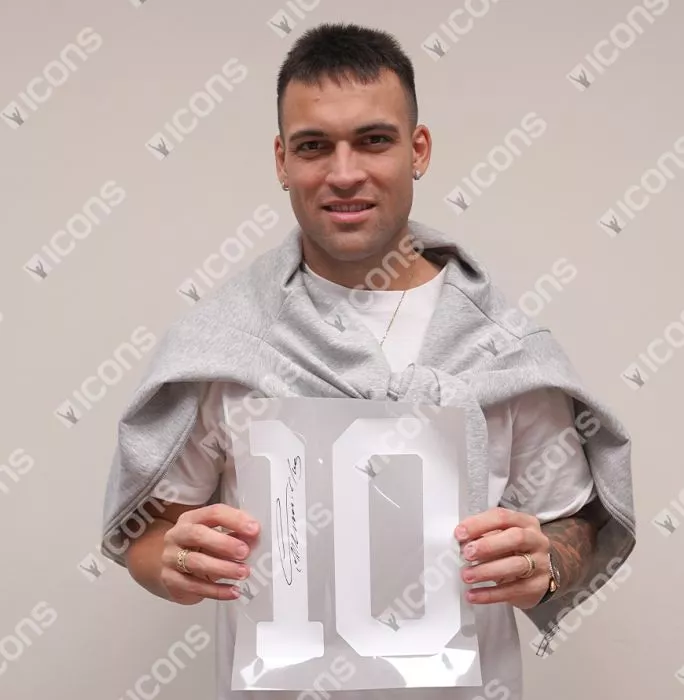 Icons Lautaro Martinez Back Signed Internazionale 2019-20 Home Shirt With Fan Style Numbers In Hero Frame: Option 1