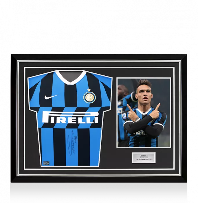 icons Lautaro Martinez Front Signed Internazionale 2019-20 Home Shirt In Hero Frame: Option 1