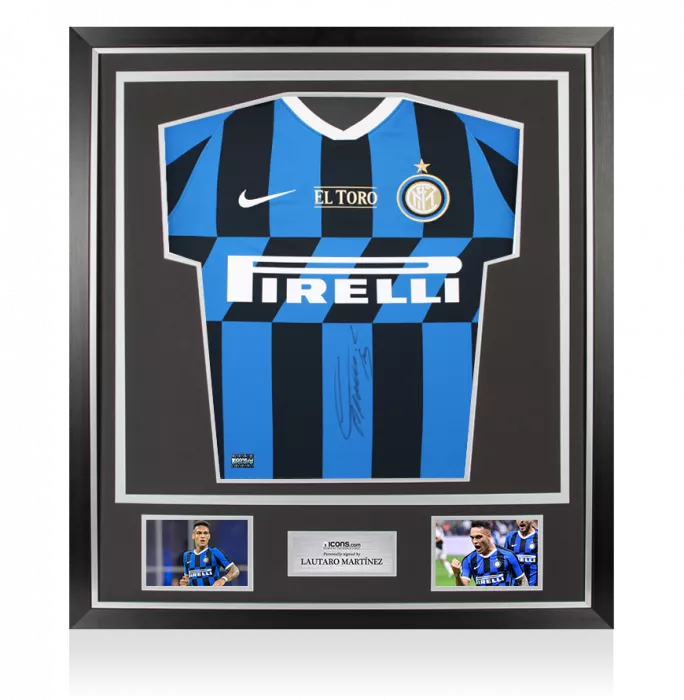 icons Lautaro Martinez Front Signed Internazionale 2019-20 Home Shirt - 'El Toro' Edition In Classic Frame