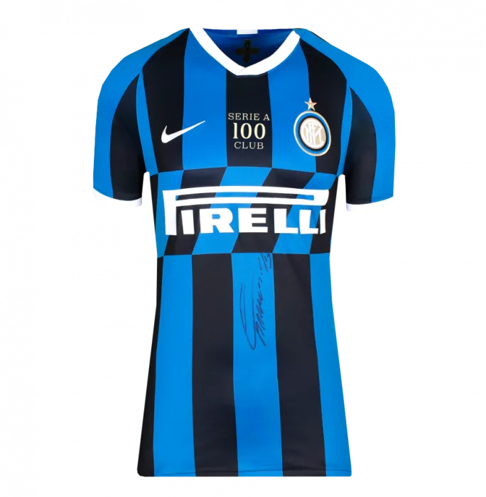 Icons Lautaro Martinez Front Signed Internazionale 2019-20 Home Shirt - 'Serie A 100 Club' Edition In Classic Frame