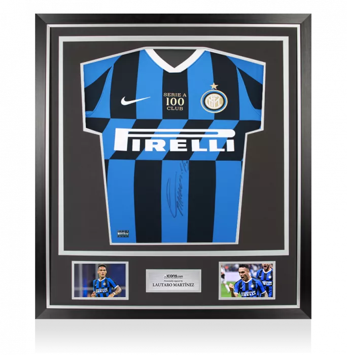 icons Lautaro Martinez Front Signed Internazionale 2019-20 Home Shirt - 'Serie A 100 Club' Edition In Classic Frame