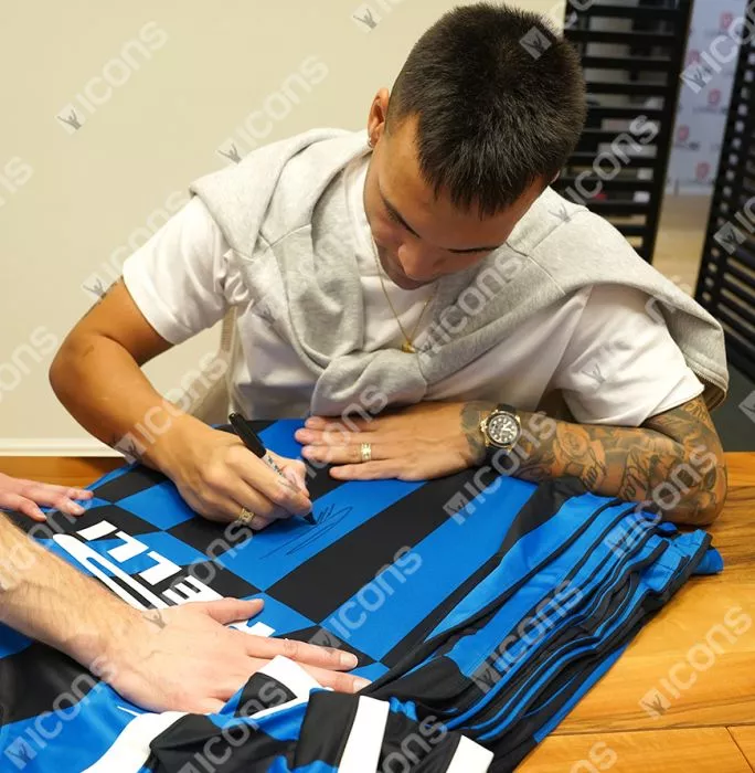 Icons Lautaro Martinez Front Signed Internazionale 2019-20 Home Shirt In Deluxe Packaging