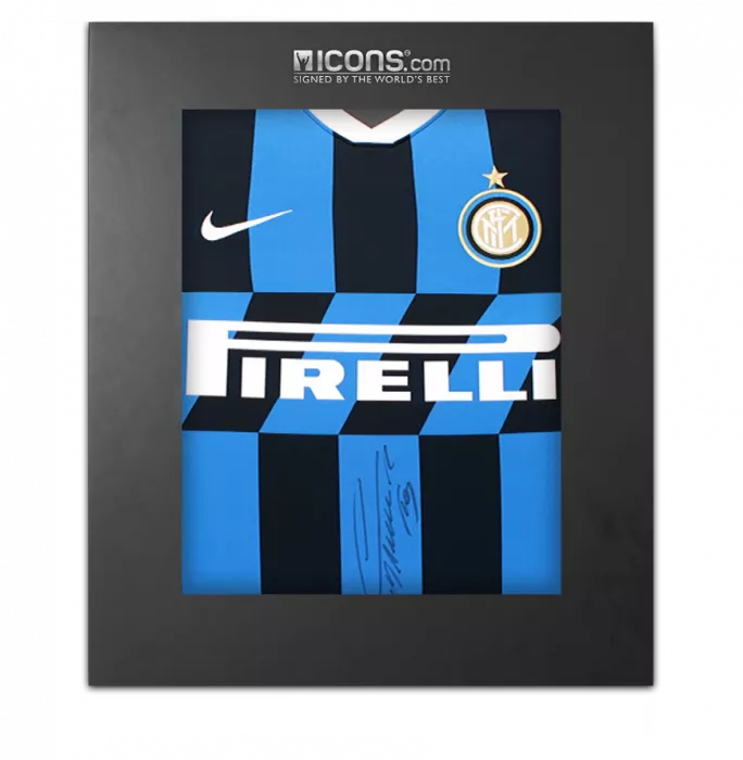 icons Lautaro Martinez Front Signed Internazionale 2019-20 Home Shirt In Deluxe Packaging