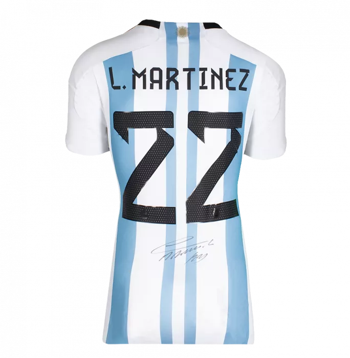 Icons Lautaro Martinez Official 2022 FIFA World Cup™ Back Signed And Hero Framed Argentina 2022 Home Shirt