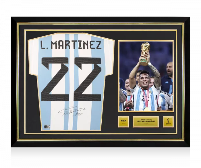 icons Lautaro Martinez Official 2022 FIFA World Cup™ Back Signed and Hero Framed Argentina 2022 Home Shirt