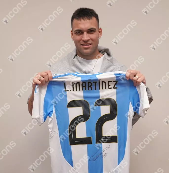 Icons Lautaro Martinez Official FIFA World Cup™ Back Signed And Hero Framed Argentina 2024 Home Shirt