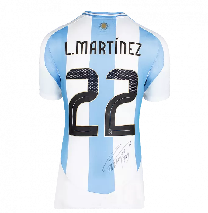 Icons Lautaro Martinez Official FIFA World Cup™ Back Signed And Framed Argentina 2024 Home Shirt