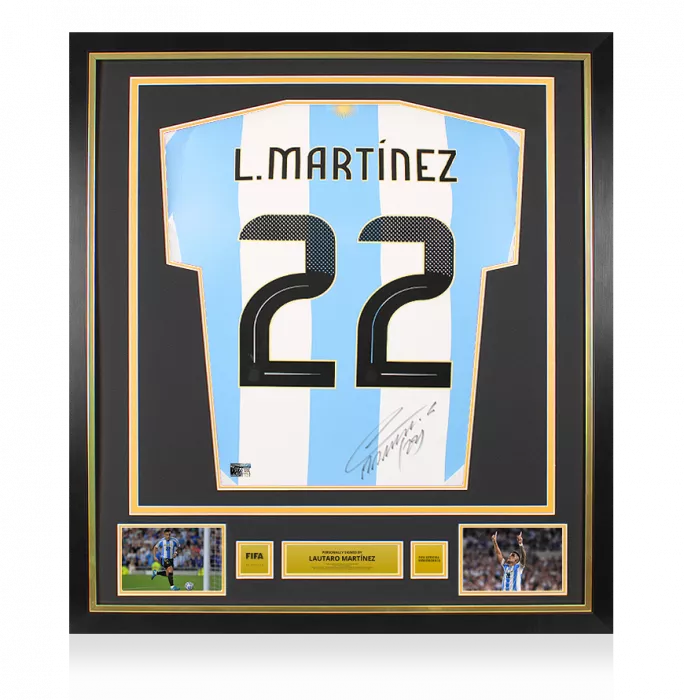 icons Lautaro Martinez Official FIFA World Cup™ Back Signed and Framed Argentina 2024 Home Shirt