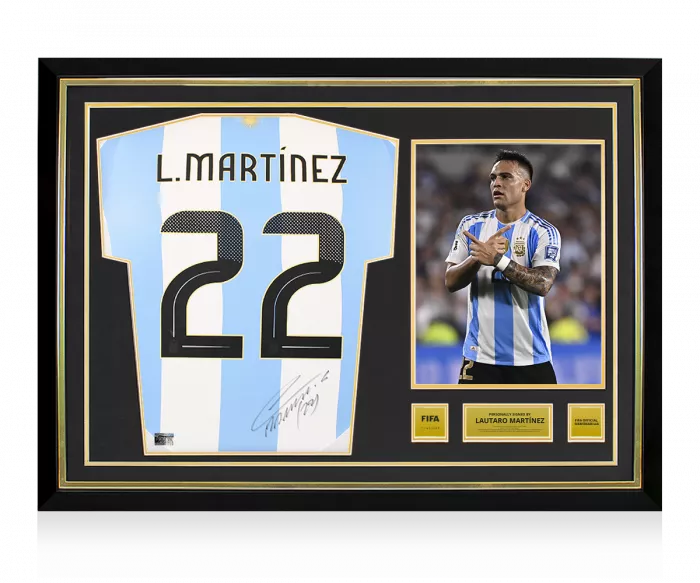 icons Lautaro Martinez Official FIFA World Cup™ Back Signed and Hero Framed Argentina 2024 Home Shirt