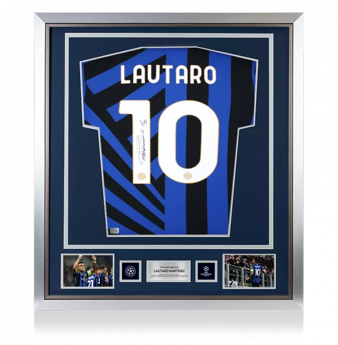icons Lautaro Martinez Official UEFA Champions League Back Signed and Framed Internazionale 2024-25 Home Shirt
