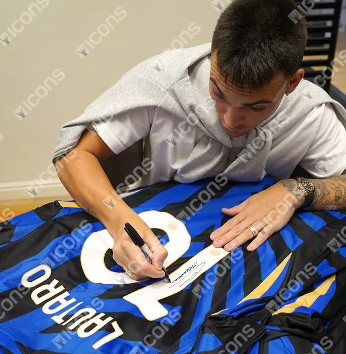 Icons Lautaro Martinez Official UEFA Champions League Back Signed And Hero Framed Internazionale 2024-25 Home Shirt