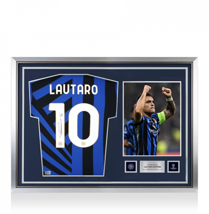 icons Lautaro Martinez Official UEFA Champions League Back Signed and Hero Framed Internazionale 2024-25 Home Shirt