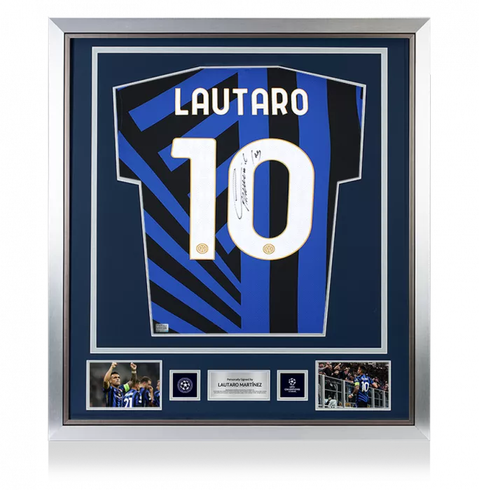 icons Lautaro Martinez Official UEFA Champions League Back Signed and Framed Internazionale 2024-25 Home Shirt