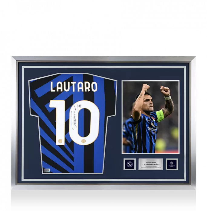 icons Lautaro Martinez Official UEFA Champions League Back Signed and Hero Framed Internazionale 2024-25 Home Shirt