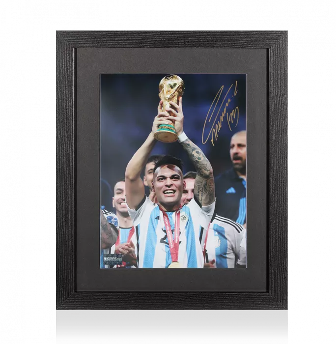 icons Lautaro Martinez Signed Argentina Photo In Black Wooden Frame: 2022 FIFA World Cup Winner