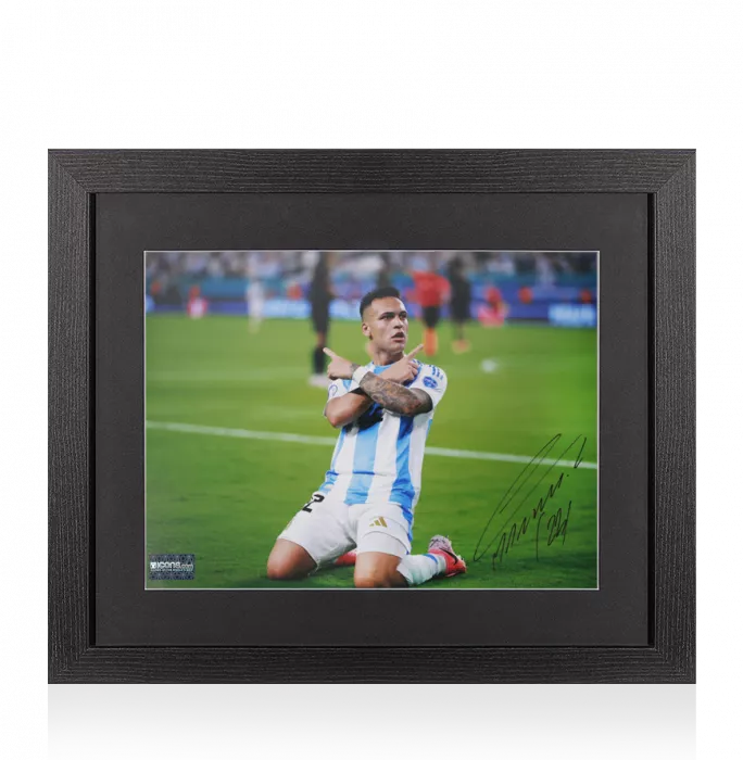 icons Lautaro Martinez Signed Argentina Photo In Black Wooden Frame: 2024 Copa America Winner
