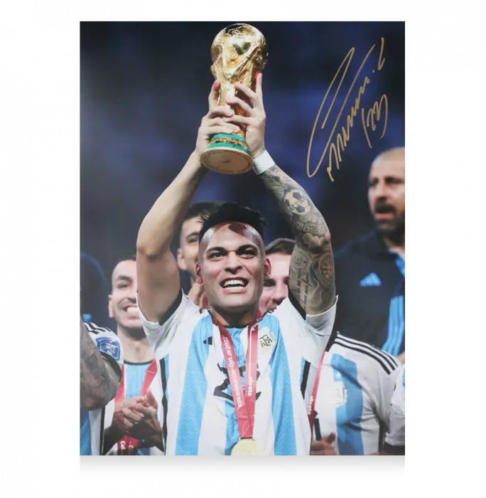 Icons Lautaro Martinez Signed Argentina Photo In Premium Photo Frame: 2022 FIFA World Cup Winner