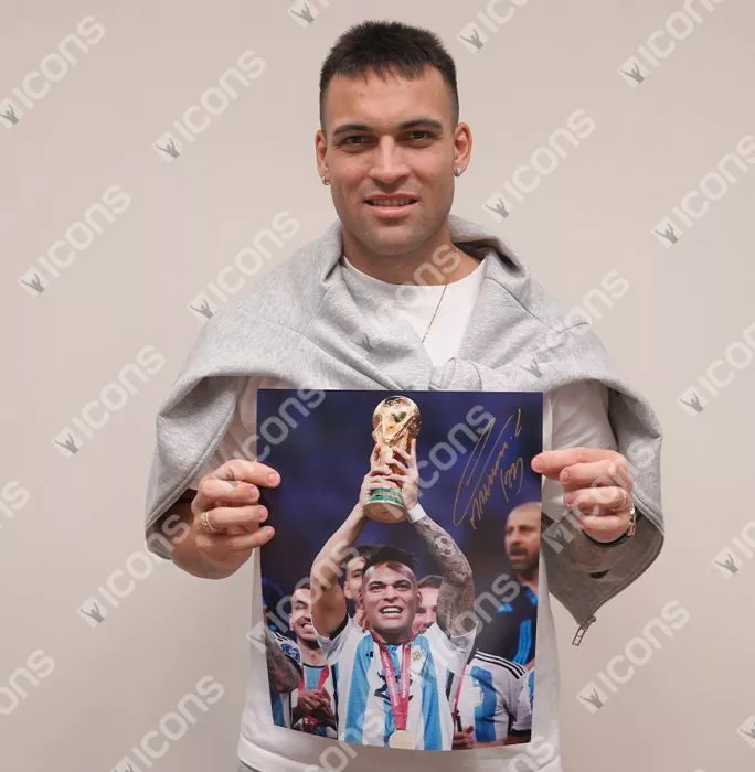 Icons Lautaro Martinez Signed Argentina Photo In Premium Photo Frame: 2022 FIFA World Cup Winner