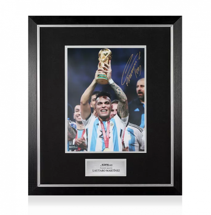 icons Lautaro Martinez Signed Argentina Photo In Premium Photo Frame: 2022 FIFA World Cup Winner