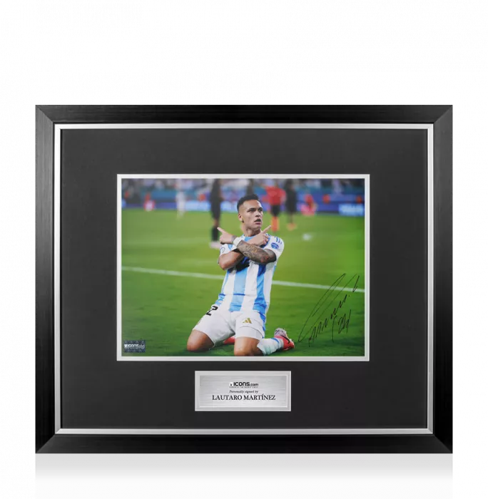 icons Lautaro Martinez Signed Argentina Photo In Premium Photo Frame: 2024 Copa America Winner