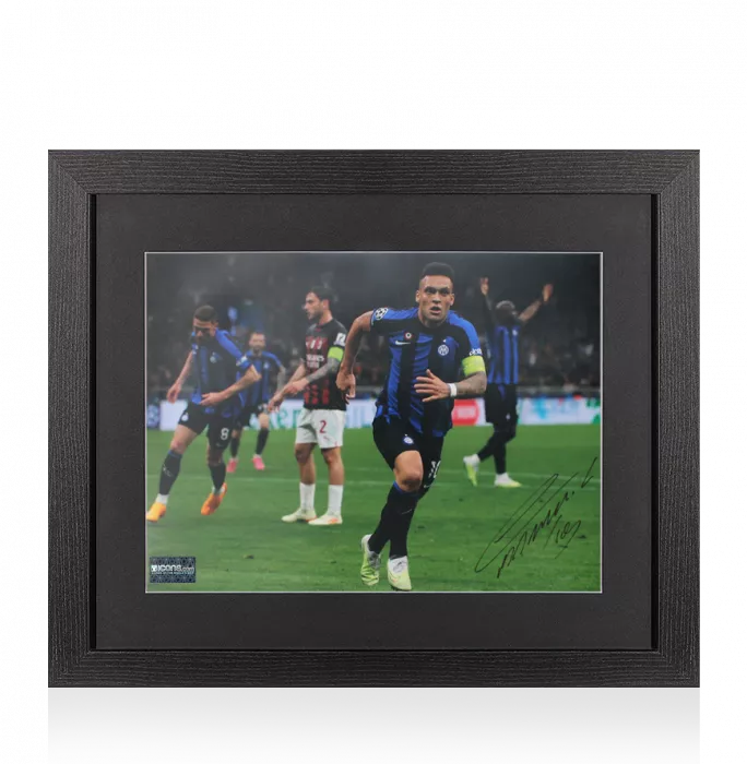 icons Lautaro Martinez Signed Internazionale Photo In Black Wooden Frame: UEFA Champions League