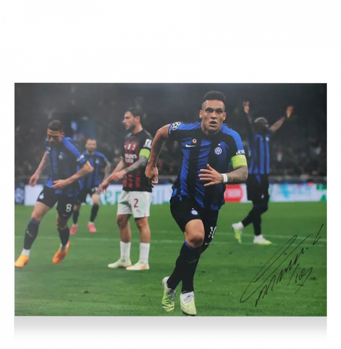 Icons Lautaro Martinez Signed Internazionale Photo In Premium Photo Frame: UEFA Champions League