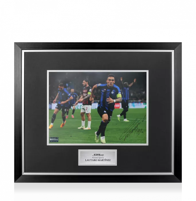 icons Lautaro Martinez Signed Internazionale Photo In Premium Photo Frame: UEFA Champions League