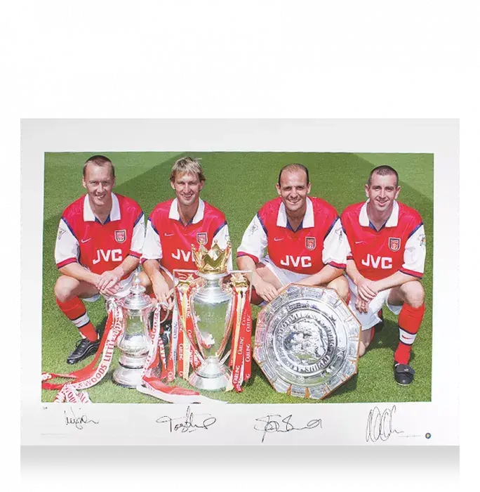 icons Lee Dixon Tony Adams Steve Bould & Nigel Winterburn Signed Arsenal Print