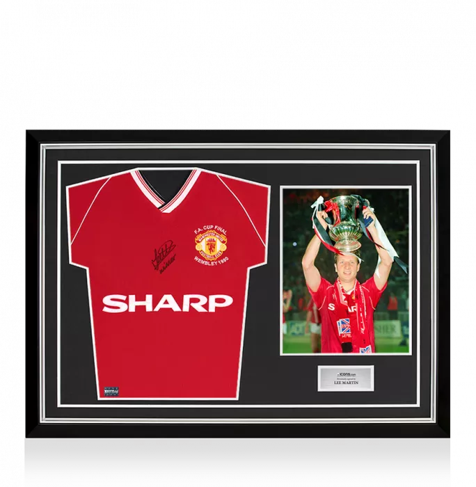 Icons Lee Martin Front Signed Manchester United 1990-91 Home Shirt In Hero Frame: Option 1