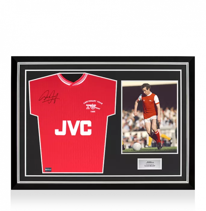 icons Liam Brady Front Signed Arsenal Home Shirt In Hero Frame: Option 1
