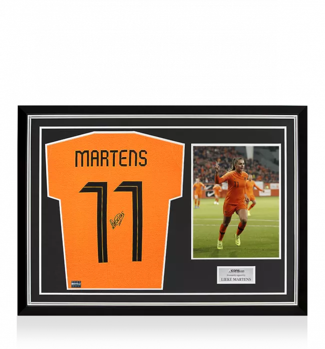 Icons Lieke Martens Back Signed Netherlands T-Shirt With Fan Style Numbers Home Shirt In Hero Frame: Option 1