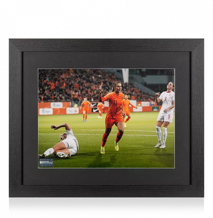 icons Lieke Martens Signed Netherlands Photo In Black Wooden Frame: FIFA World Cup Qualifier Goal vs Switzerland