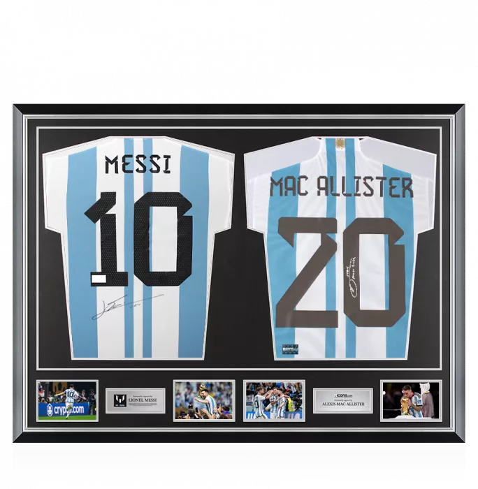 icons Lionel Messi & Alexis Mac Allister Signed Argentina Shirts In Classic Dual Frame
