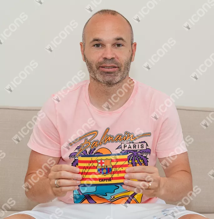 Icons Lionel Messi & Andres Iniesta Official FC Barcelona Signed And Framed Captain's Armband