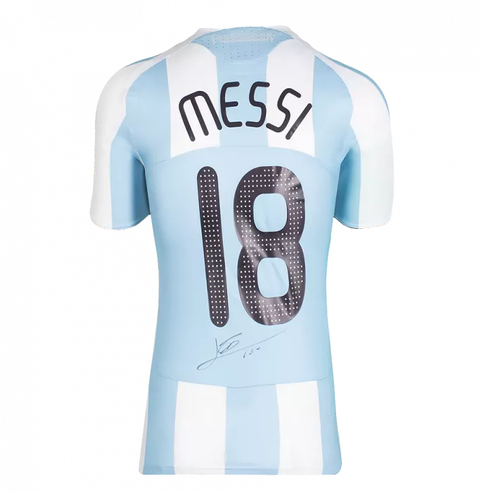 Icons Lionel Messi Back Signed Argentina 2007-09 Home Shirt In Hero Frame: Option 1