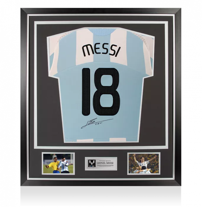icons Lionel Messi Back Signed Argentina 2007-09 Home Shirt In Classic Frame