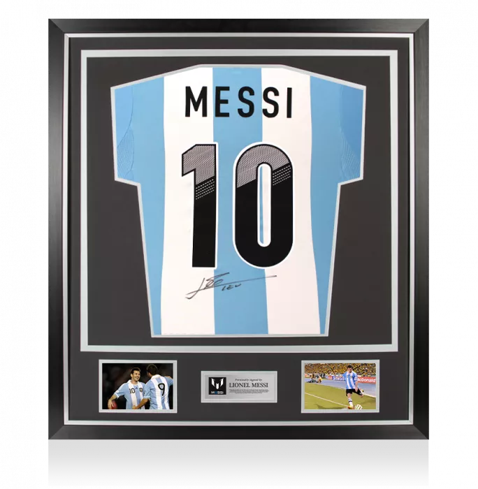 icons Lionel Messi Back Signed Argentina 2011-13 Home Shirt In Classic Frame