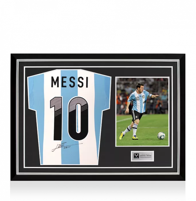 icons Lionel Messi Back Signed Argentina 2011-13 Home Shirt In Hero Frame: Option 1