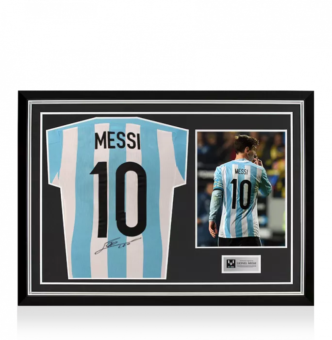 icons Lionel Messi Back Signed Argentina 2015-16 Home Shirt In Hero Frame: Option 1
