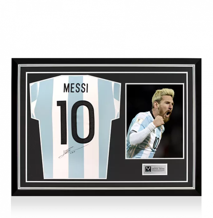 icons Lionel Messi Back Signed Argentina 2016-17 Home Shirt In Hero Frame: Option 1