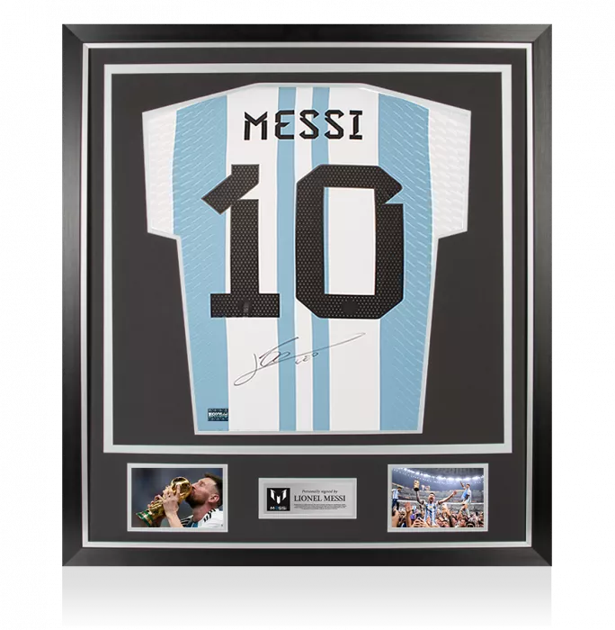 icons Lionel Messi Back Signed Argentina Match Issue 2022 Home Shirt In Classic Frame